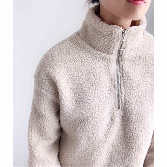 COZY SHERPA QUATER ZIP UP PULLOVER - TAUPE - Picture 7 of 8